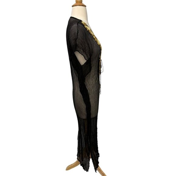 Manish Vaid Dress Cover-Up Size M Black Gold Embellished Resort Beach Poolside - Picture 5 of 14